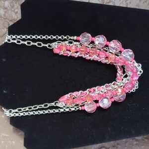 Beaded Choker Necklace pink& silver
